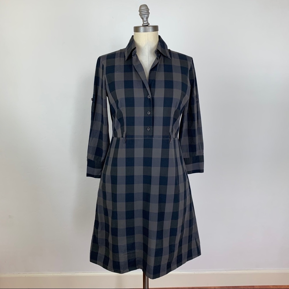 Theory Grey & Black Checkered Shift Dress